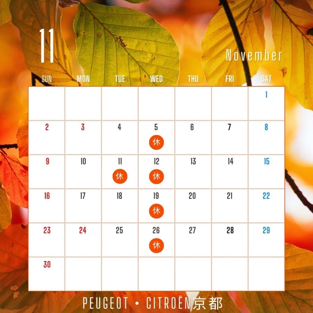 11月定休日のお知らせです！